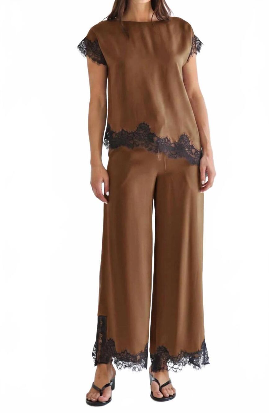 NEW ABLE satin lace top and pants set in mocha